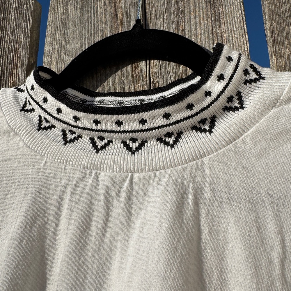 American Vintage Vans White and Black Embroidered Long Sleeve Tee 100% Cotton